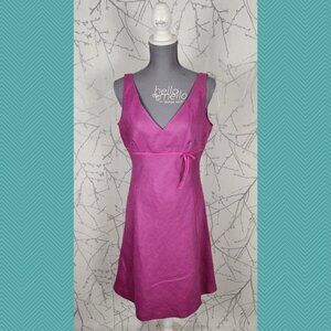 Planet Pink 100% Linen Empire Waist Mid Dress